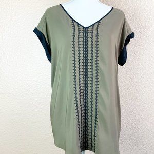 Express Olive Green Embroidered Tunic Blouse